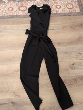 Charlotte Russe Black Sleeveless Wrap Jumpsuit with Waist Tie